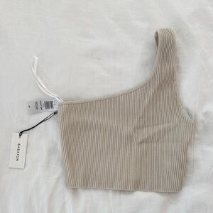 Babaton Beige Ribbed Knit Top